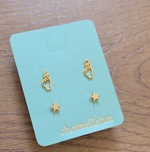 2 Pairs Set Star / I Love You Symbol Stainless Steel Stud Earring